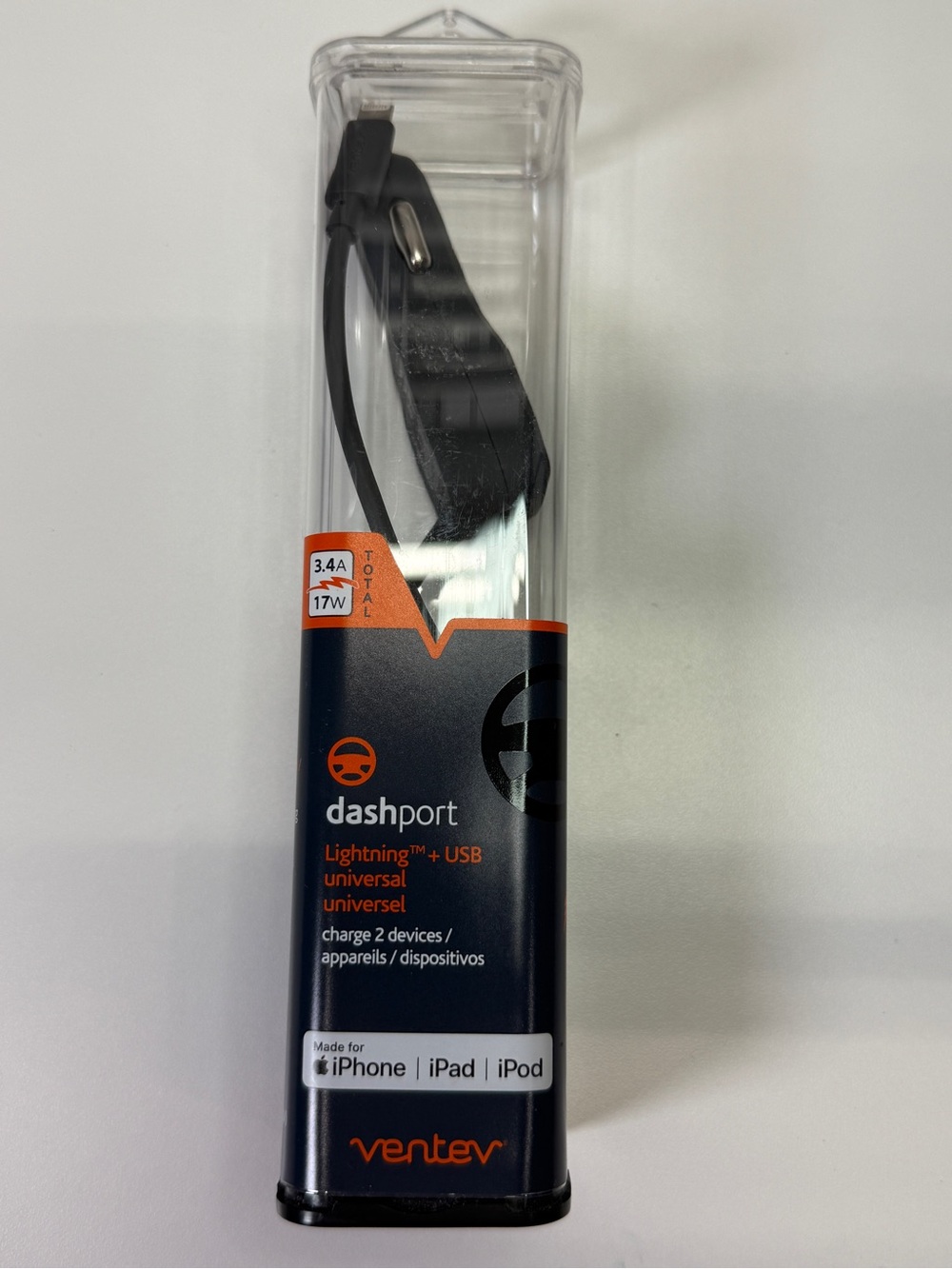 Ventev Dashport Dual-Port Car Charger with Lightning Cable - Black